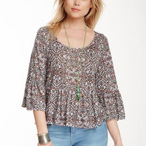 Free People Bell Sleeve Peplum Blouse Top NWT XS